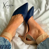 Xajzpa - Women Pumps Summer Sandals Pointed Toe Color Block PU Leather Shallow Mouth High Heels Ankle Buckle Strap Ladies Office Shoes