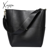 Xajzpa - Women Real Genuine Leather Tote Bag Black Bucket Handbags Female Luxury Famous Brands