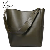 Xajzpa - Women Real Genuine Leather Tote Bag Black Bucket Handbags Female Luxury Famous Brands