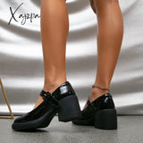 Xajzpa - Women Retro Style Chunky Heeled Mary Jane Shoes