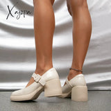 Xajzpa - Women Retro Style Chunky Heeled Mary Jane Shoes