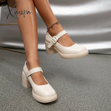 Xajzpa - Women Retro Style Chunky Heeled Mary Jane Shoes