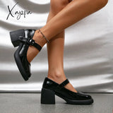 Xajzpa - Women Retro Style Chunky Heeled Mary Jane Shoes