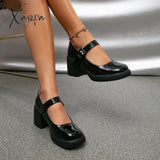 Xajzpa - Women Retro Style Chunky Heeled Mary Jane Shoes