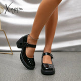 Xajzpa - Women Retro Style Chunky Heeled Mary Jane Shoes