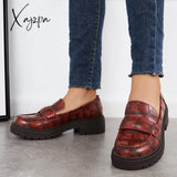 Xajzpa - Women Round Toe Platform Vintage Loafers Dark Brown / 5