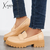 Xajzpa - Women Round Toe Platform Vintage Loafers Khaki / 5