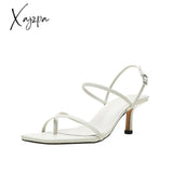 Xajzpa - Women\’S Sandals Narrow Band Belt Buckle Black White Solid Color Ladies Square Heel