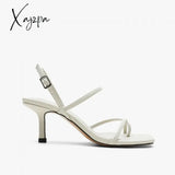 Xajzpa - Women\’S Sandals Narrow Band Belt Buckle Black White Solid Color Ladies Square Heel