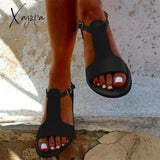 Xajzpa - Women Sandals Classic Flat For Summer Shoes New Beach Sandalias Mujer Soft Buckle Casual