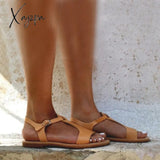 Xajzpa - Women Sandals Classic Flat For Summer Shoes New Beach Sandalias Mujer Soft Buckle Casual