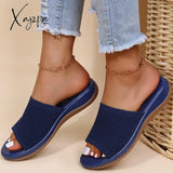 Xajzpa - Women Sandals Knitting Low Heels Summer Chaussure Femme Soft Bottom Silppers Slip On