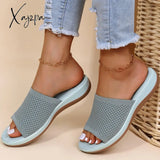 Xajzpa - Women Sandals Knitting Low Heels Summer Chaussure Femme Soft Bottom Silppers Slip On