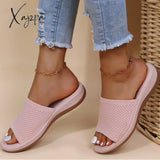 Xajzpa - Women Sandals Knitting Low Heels Summer Chaussure Femme Soft Bottom Silppers Slip On