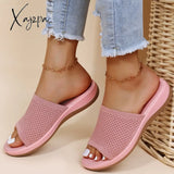 Xajzpa - Women Sandals Knitting Low Heels Summer Chaussure Femme Soft Bottom Silppers Slip On