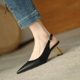 Xajzpa - Women Sandals Summer Solid Pointed Toe Thin Heel Ankle Straps Retro Lady Pumps Fashion