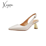 Xajzpa - Women Sandals Summer Solid Pointed Toe Thin Heel Ankle Straps Retro Lady Pumps Fashion