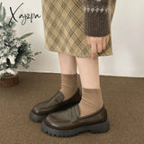 Xajzpa - Women Shoes Autumn Round Toe Female Footwear All-Match Loafers With Fur Clogs Platform