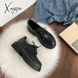 Xajzpa - Women Shoes Autumn Round Toe Female Footwear All-Match Loafers With Fur Clogs Platform