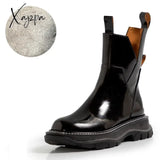 Xajzpa - Women Shoes Round Toe Platform Boots Genuine Leather Ankle For Cool Motorcycle Tooling