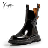 Xajzpa - Women Shoes Round Toe Platform Boots Genuine Leather Ankle For Cool Motorcycle Tooling