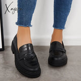 Xajzpa - Women Slip On Platform Loafers Round Toe Work Shoes