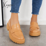 Xajzpa - Women Slip On Platform Loafers Round Toe Work Shoes