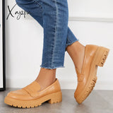 Xajzpa - Women Slip On Platform Loafers Round Toe Work Shoes