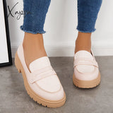 Xajzpa - Women Slip On Platform Loafers Round Toe Work Shoes