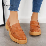 Xajzpa - Women Slip On Platform Loafers Round Toe Work Shoes