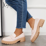Xajzpa - Women Slip On Platform Loafers Round Toe Work Shoes