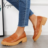 Xajzpa - Women Slip On Platform Loafers Round Toe Work Shoes