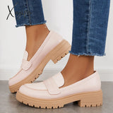 Xajzpa - Women Slip On Platform Loafers Round Toe Work Shoes Pink / 6