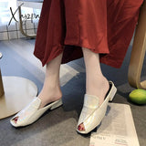 Xajzpa - Women Slippers 2023 New Summer Fashion Peep-Toe Sexy Shoes Med Heels Chunky Designer