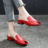 Xajzpa - Women Slippers 2023 New Summer Fashion Peep-Toe Sexy Shoes Med Heels Chunky Designer