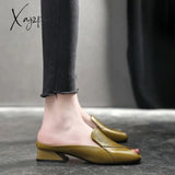 Xajzpa - Women Slippers 2023 New Summer Fashion Peep-Toe Sexy Shoes Med Heels Chunky Designer