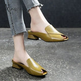 Xajzpa - Women Slippers 2023 New Summer Fashion Peep-Toe Sexy Shoes Med Heels Chunky Designer