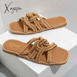 Xajzpa - Women Slippers Personality Hemp Rope Upper Design Flat Sandals Casual Solid Color Square