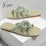 Xajzpa - Women Slippers Personality Hemp Rope Upper Design Flat Sandals Casual Solid Color Square