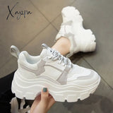 Xajzpa - Women Sneakers Fashion Chunky Shoes Thick Sole Female Mesh Lace Up Platform Vulcanize