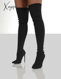 Xajzpa - Women Sock Boots Winter Fashion Female Pointy Toe Punk High Over The Knee Autumn Thin