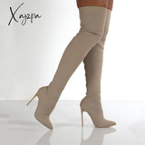 Xajzpa - Women Sock Boots Winter Fashion Female Pointy Toe Punk High Over The Knee Autumn Thin