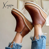 Xajzpa - Women Solid Color Wedge Ankle Boots Brown / 5