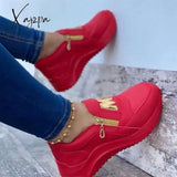 Xajzpa - Women Sport Shoes Thick Bottom Solid Color Ladies Vulcanized Sneakers Casual Wedge Walking