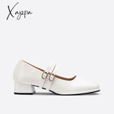 Xajzpa - Women Square Toe Vintage Dubble Strappy Buckle Decor Heeled Mary Janes White / Eu 35 | Us 5