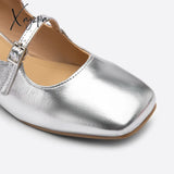 Xajzpa - Women Square Toe Vintage Flat Mary Janes