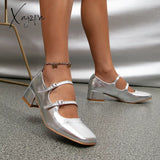 Xajzpa - Women Square Toe Vintage Flat Mary Janes