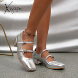 Xajzpa - Women Square Toe Vintage Flat Mary Janes
