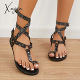 Xajzpa - Women Summer Holiday Sandals Ankle Strap Flat Heel Strappy Comfortable