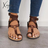 Xajzpa - Women Summer Holiday Sandals Ankle Strap Flat Heel Strappy Comfortable